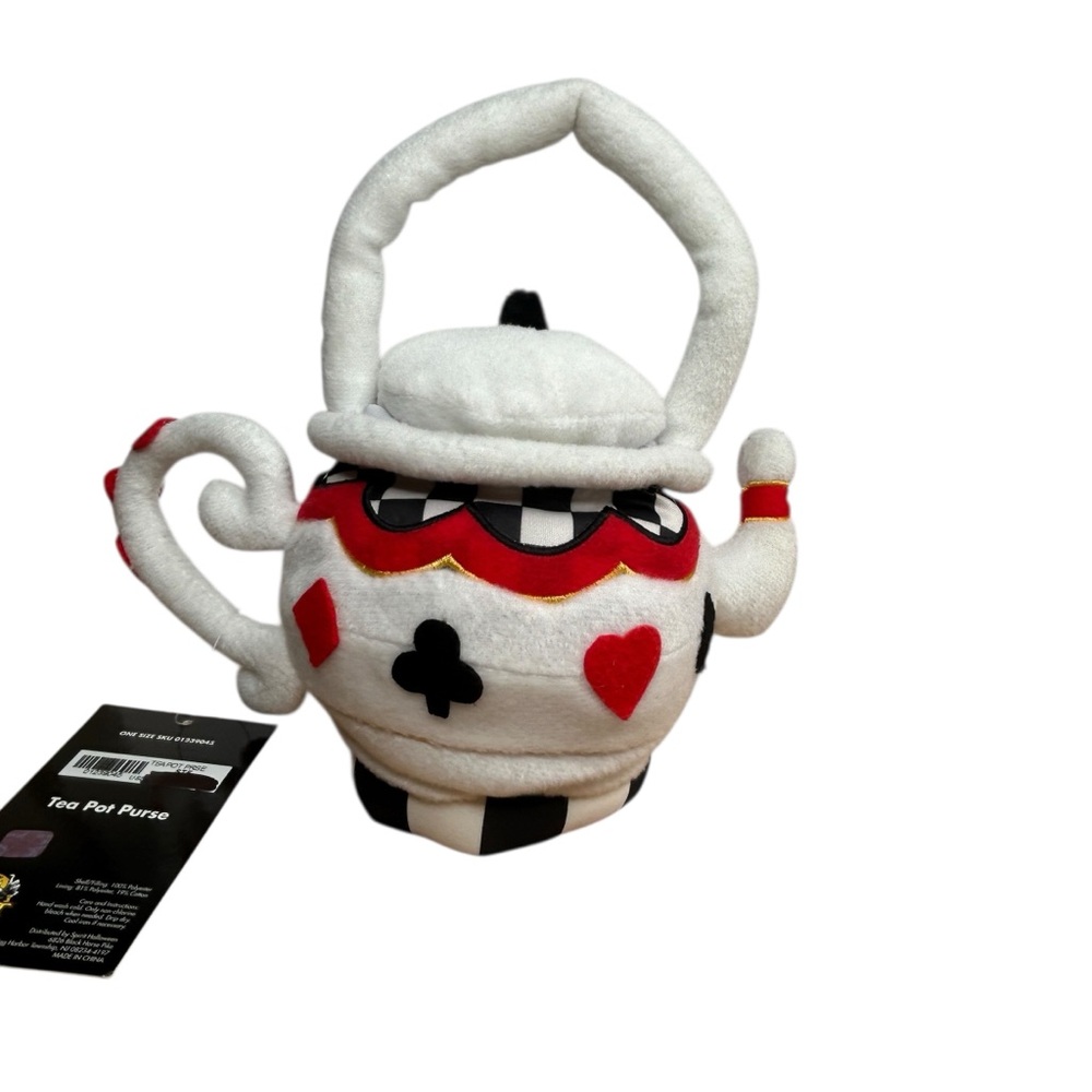 Spirit Halloween Tea Pot Purse Plush Red White Black Novelty Bag Hearts Spade - Picture 3 of 16